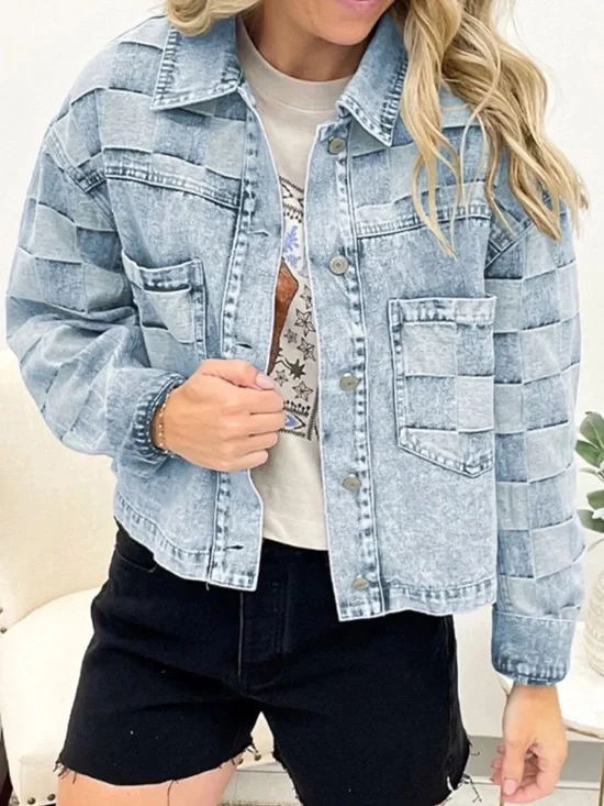 Basketweave Light Wash Denim Jacket - Picture 3 of 3